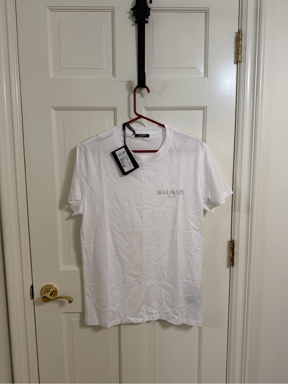 Balmain White Embroidered Logo Crew Tee